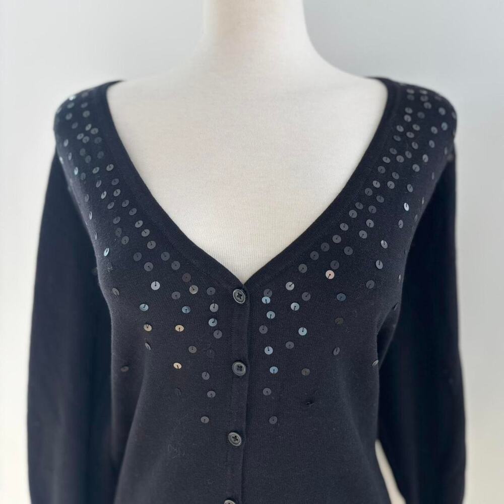 St. John's Bay 100% Cotton Glitter Sequins Black Cardigan Sweater Sz XL NWT - Picture 2 of 6